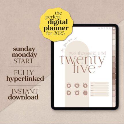 2025 Digital Planner Minimalist Neutral - Monday Sunday Start - Fully Hyperlinked - Goodnotes Notablity - Digital Calendar - Digital agenda